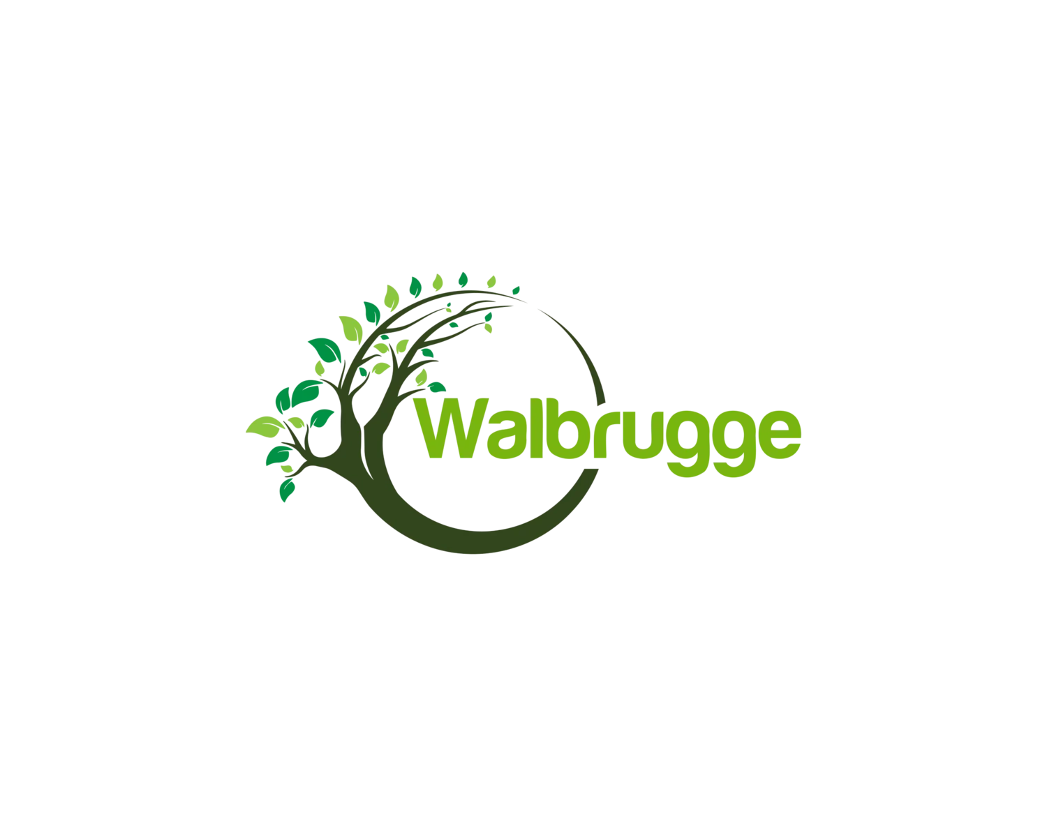 Logo van Domein Walbrugge, groene huisstijl met boom en cirkelvorm als symbool voor natuur, verbinding en duurzame events
